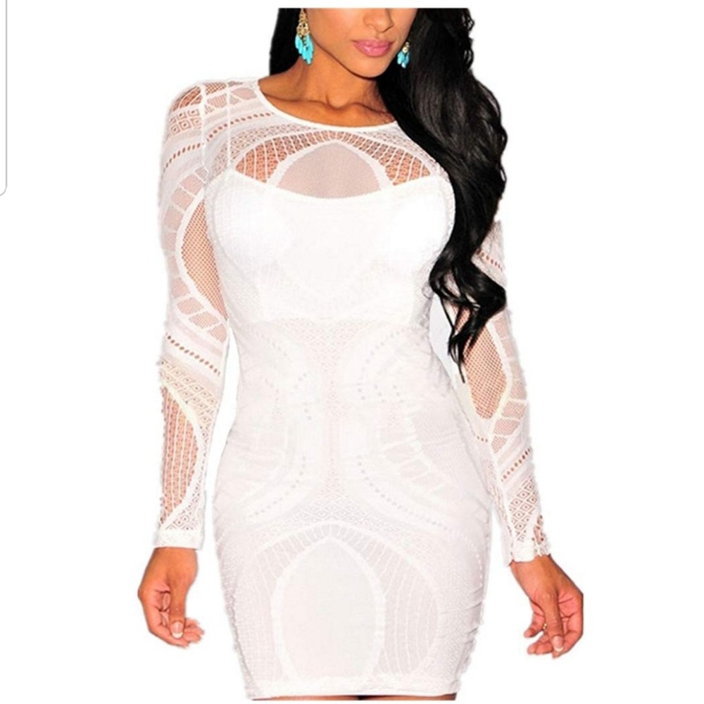 New White Illusion Bodycon Mini Dress